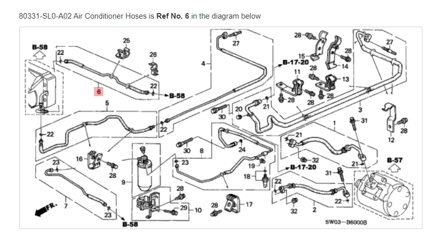 Mangueras de aire acondicionado HONDA ACURA GENUINAS OEM NSX ☆ 80331-SL0-A02 ☆ Foto 2 de 4