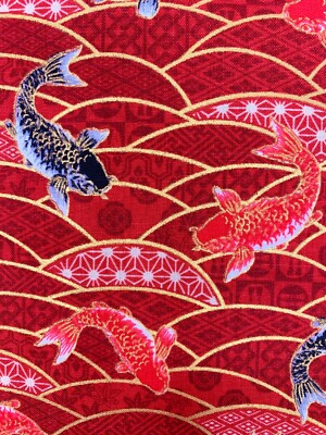 Fischstoff, Orientalischer Koi Karpfen, Japanische Rot Gold Baumwolle, Chinesisch Asiatisch