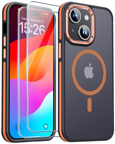 JAME for iPhone 15 Case iPhone 15 Phone Case with 2 Tempered-Glass Screen Pro...-image