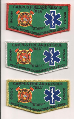 2006 NOAC 3 PIECE FLAP SET CAMPUS FIRE + RESCUE ORDER OF THE ARROW CONFERENCE OA
