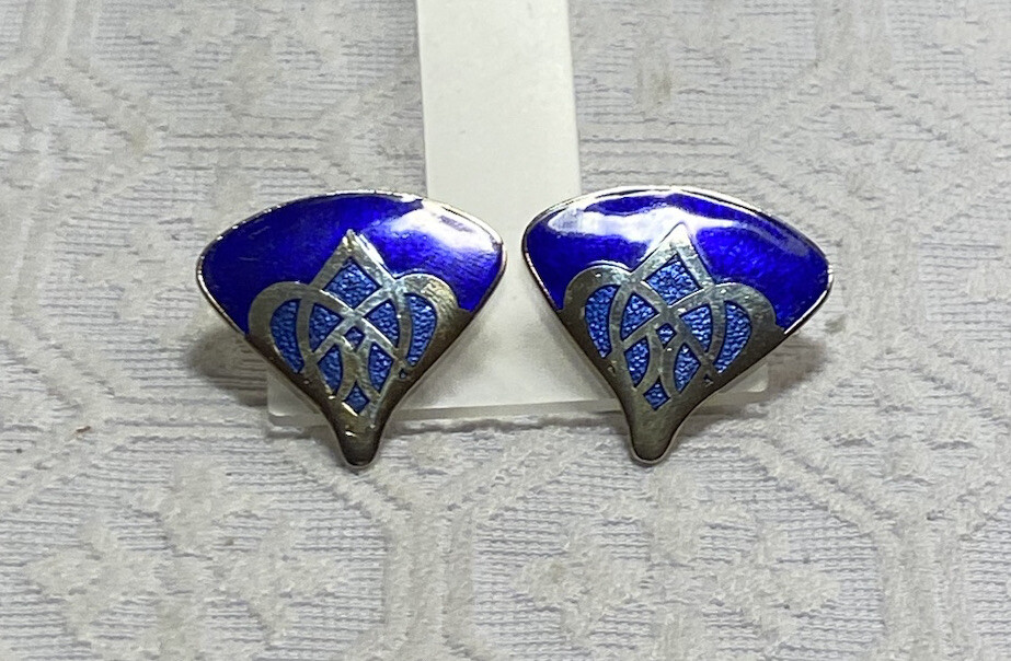 Two Sisters Triangular Enameled Clip Earrings, Co… - image 2
