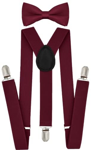 Child Kids Boys Girls Suspenders Bow Tie Set 6 Years to 5 Feet Burgundy - Picture 1 of 5