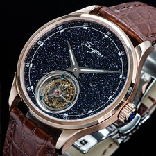 Sugess Tourbillon Blue GoldStone Dial Seagull ST8230 Mechanical Watch SU8230STRG