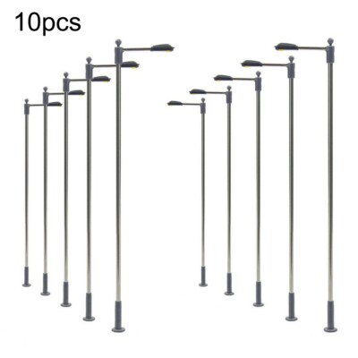 Lot De 10 Lampadaires LED Blanc Chaud Pour Maquettes De Train N/TT - Colonnes En Acier - Neuf