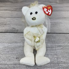Beanie Babies TY Original Hers Wedding Bride White Teddy Bear Animal w/ Flowers