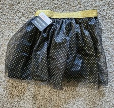 Girls Tutu Skirt Celebrate 2T Black With Gold Polka-dots Gold Waist Band New