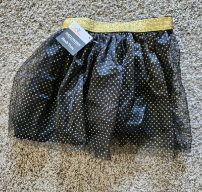 Girls Tutu Skirt Celebrate! 2T Black With Gold Polka-dots Gold Waist Band New