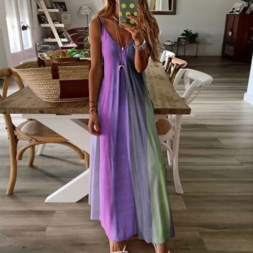 Women Boho Strappy V Neck Maxi Dress Summer Beach Holiday Casual Long Sundress - Picture 16 of 22