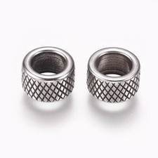 10 pcs Antique Silver Large Hole Beads 304 Stainless Steel Column Beads 10x6mm