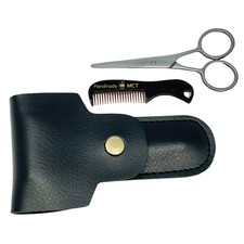 3in1 Stainless Steel Beard Mustache Scissors Comb Leather Travel Case Set