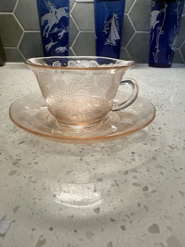 Macbeth Evans Dogwood Apple Blossom THIN Cup and Saucer Depression Glass