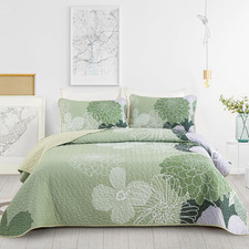 Floral Quilt Set Queen Size Sage Green Botanical Bedspreads Bedding Set 3 Pieces
