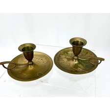 Vintage Pair of Brass Chamberstick Taper Candle Holders India