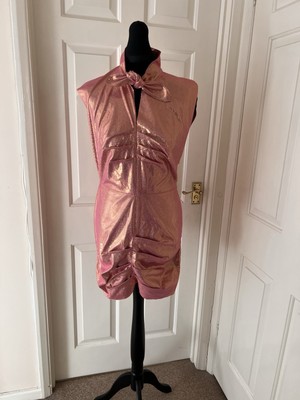 MSGM £350 Iridescent Pink Shimmer Pussy Bow Mini Party Dress IT 42/ UK 10