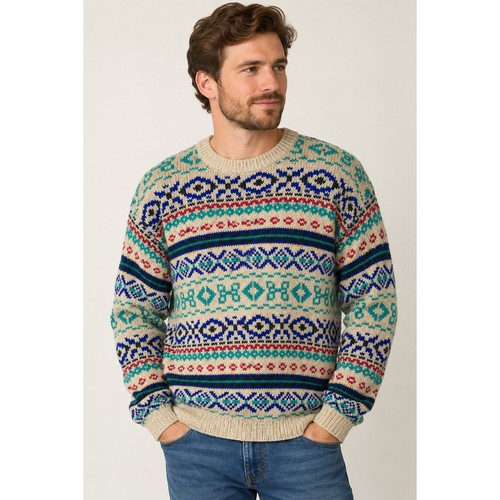 Benetton, United Colors of Benetton Town Wool Shetland Wool Fair Isle Sweater Mens Vintage