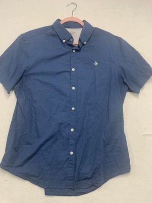 Original Penguin Munsingwear Mens L Blue Short Sleeve Button Down Shirt Classic
