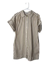 MADEWELL Collared Button Front Mini Shirtdress Seed Khaki Stripe Cotton Beach M