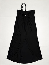 Victoria's Secret Women's S Black Halter Maxi Dress Ruched Braided Strap Stretch