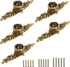 Pack of 5 Euro Rose Cabinet Knobs with Backplates – Ivory Floral Drawer Pulls, D