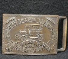 XB07144 VINTAGE 1970s HENRY FORD DETROIT AUTOMOBILES ADVERTISEMENT BELT BUCKLE