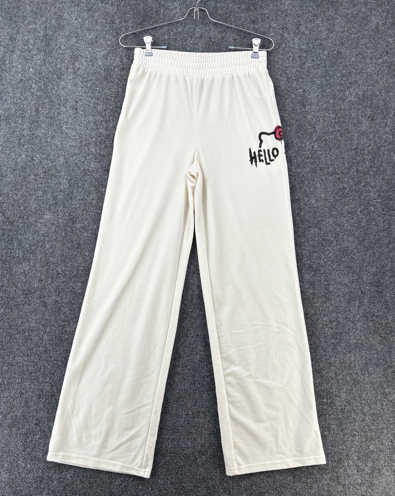Hello Kitty Forever 21 White Velour  Stretchy Wide Leg Lounge Pants Womens Small