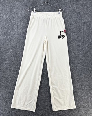 Hello Kitty Forever 21 White Velour  Stretchy Wide Leg Lounge Pants Womens Small