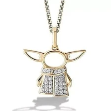 1 Ct Round Cut Real Moissanite Star Wars Grogu Pendant 14k Yellow Gold Finish