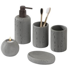 5PCS Bathroom Accessories Set, Travertine Stone Look, Grey