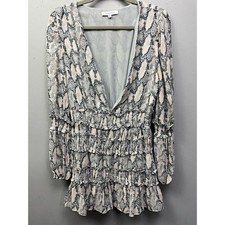 Olivaceous Anthropologie Snakeskin Print Ruffle dress womens size medium gray