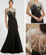 Mac Duggal 11775 Black Size 10 Mermaid Gown Maxi Pearls Rhinestones Beaded NWT