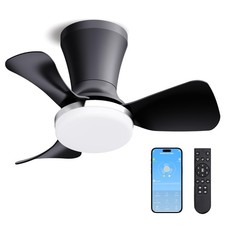 22 Inch Metal Ceiling Fan with LED Light and Remote Control Silver Black Indoor