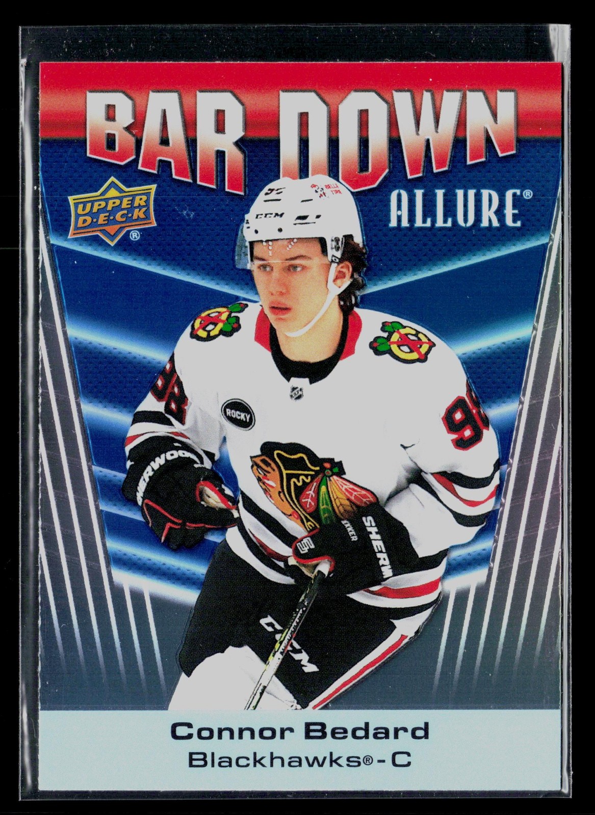 Connor Bedard #BD-10 Hockey Cards 2023 Upper Deck Allure Bar Down trading card — raw and PSA graded price guide