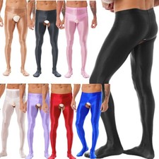 Men Shiny Silky Crotchless Pantyhose Tights Stockings Hosiery Underwear Clubwear