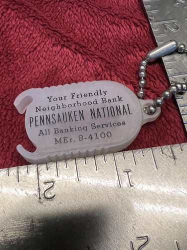Llavero porta monedas vintage, Pennsauken (NJ) National Bank. Phone ME 8-4100!