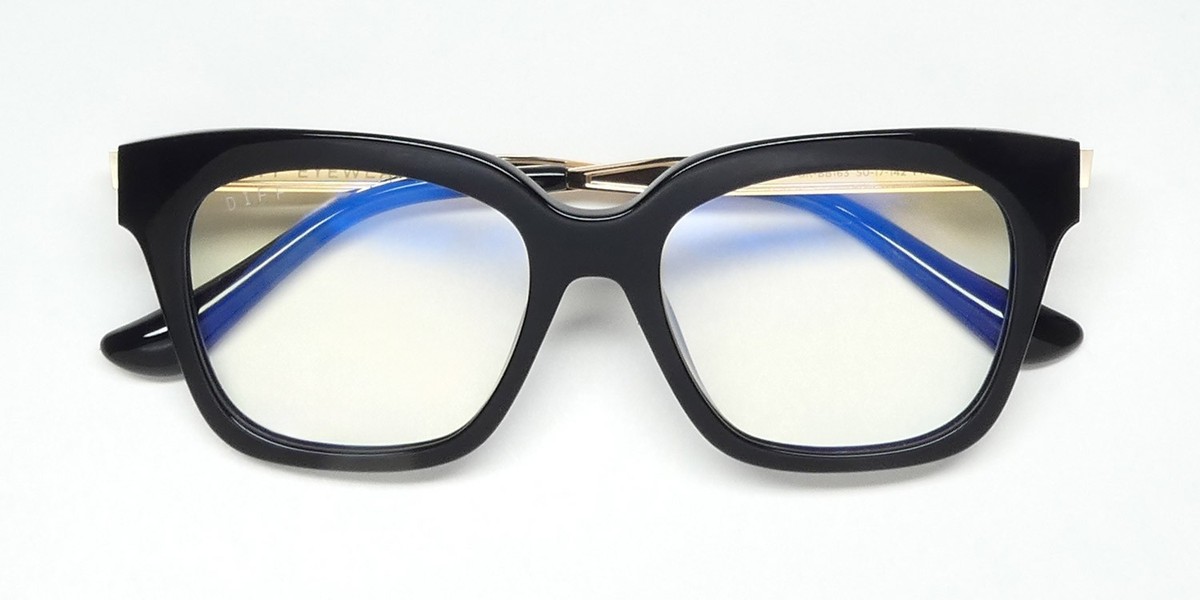 NEW DIFF BELLA BLUE LIGHT LENS EYEWEAR FULL-RIM BLACK BK 50-17-142 SQUARE WOMENS View 2