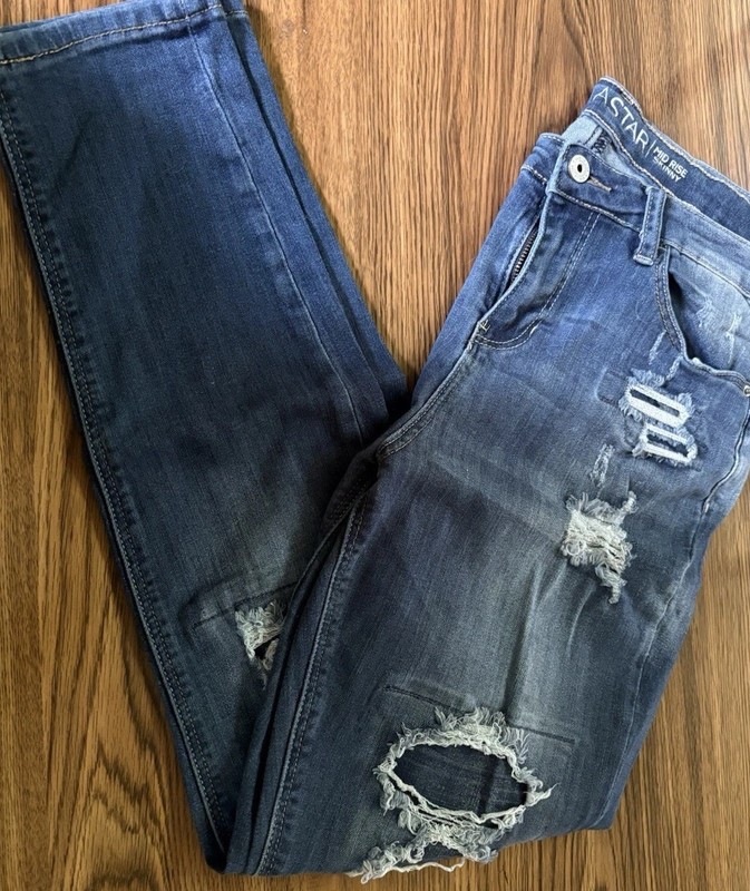Vanilla Star Juniors Skinny Jeans Blue Denim Distressed Stretch 5-Pocket 13