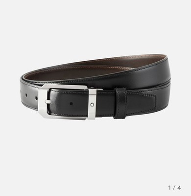 Montblanc Black Men's Adjustable Dress Belt Silver Buckle