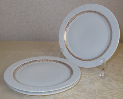 Scherzer Bavaria 3 Dessertteller Kuchenteller Weiß mit Golddekor und Relief