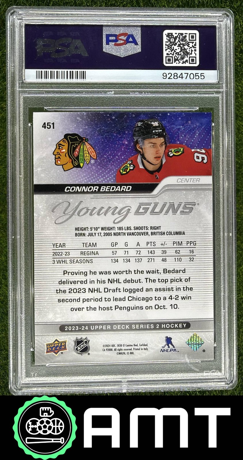 Connor Bedard PSA 10 2023-24 UD Series 2 Blackhawks Young Guns RC 7055 view 2