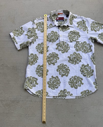 Reyn Spooner Shirt Mens Large White Green Hawaiian Short Sleeve Button Up Floral - Picture 7 of 8