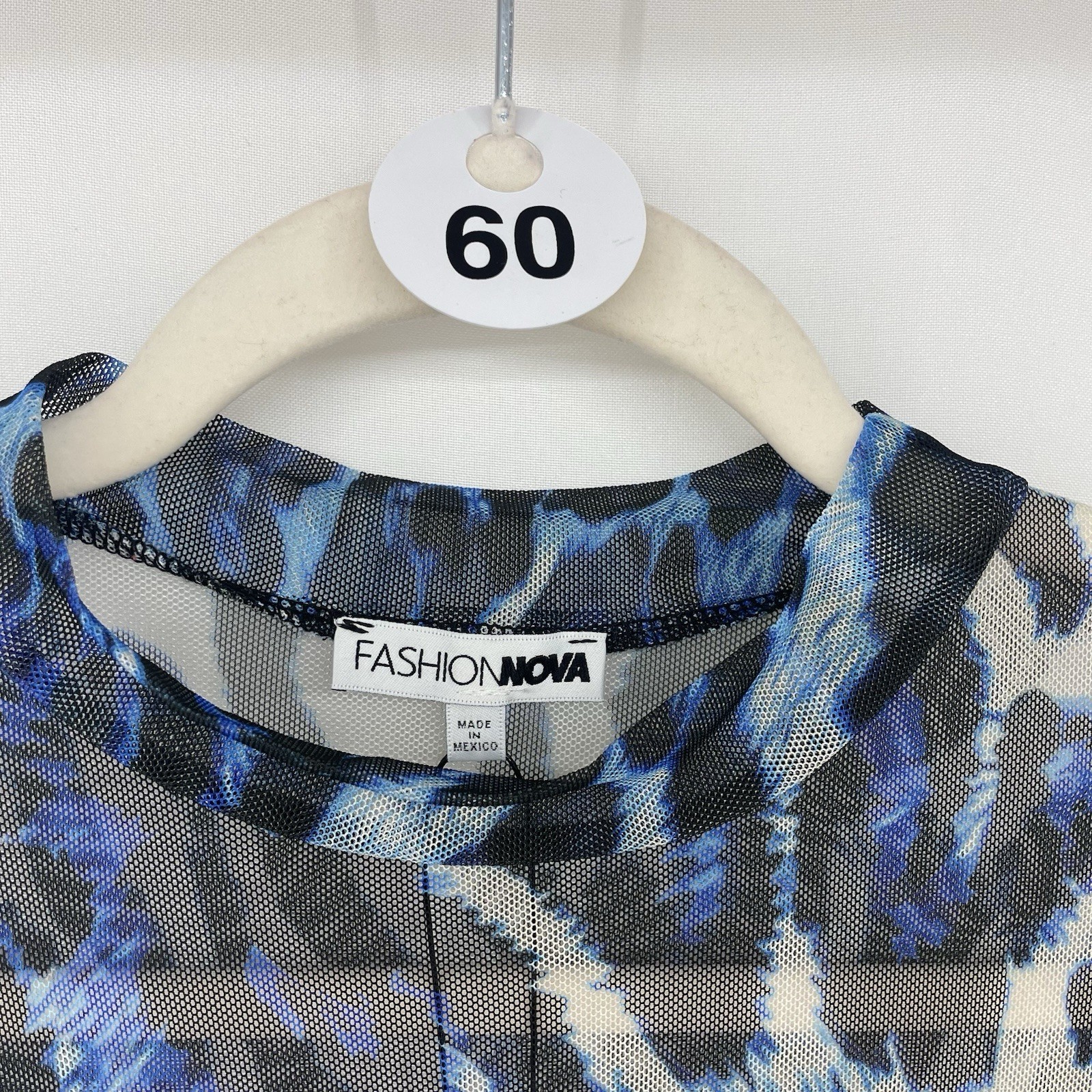 Fashion Nova Size M Sheer Mesh Long Sleeve Fitted Top Animal Print Blue Black image 5