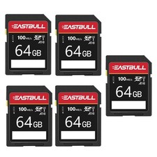 5-Pack SD Card 64GB U3 V30 SDXC A1 Memory Cards Bulk with 5 Cases