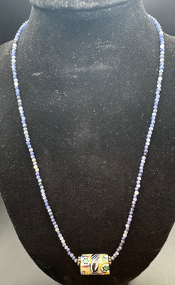 Vintage Japanese Millefiori Glass Bead Necklace Blue Stone Beads PAT 2707 Japan