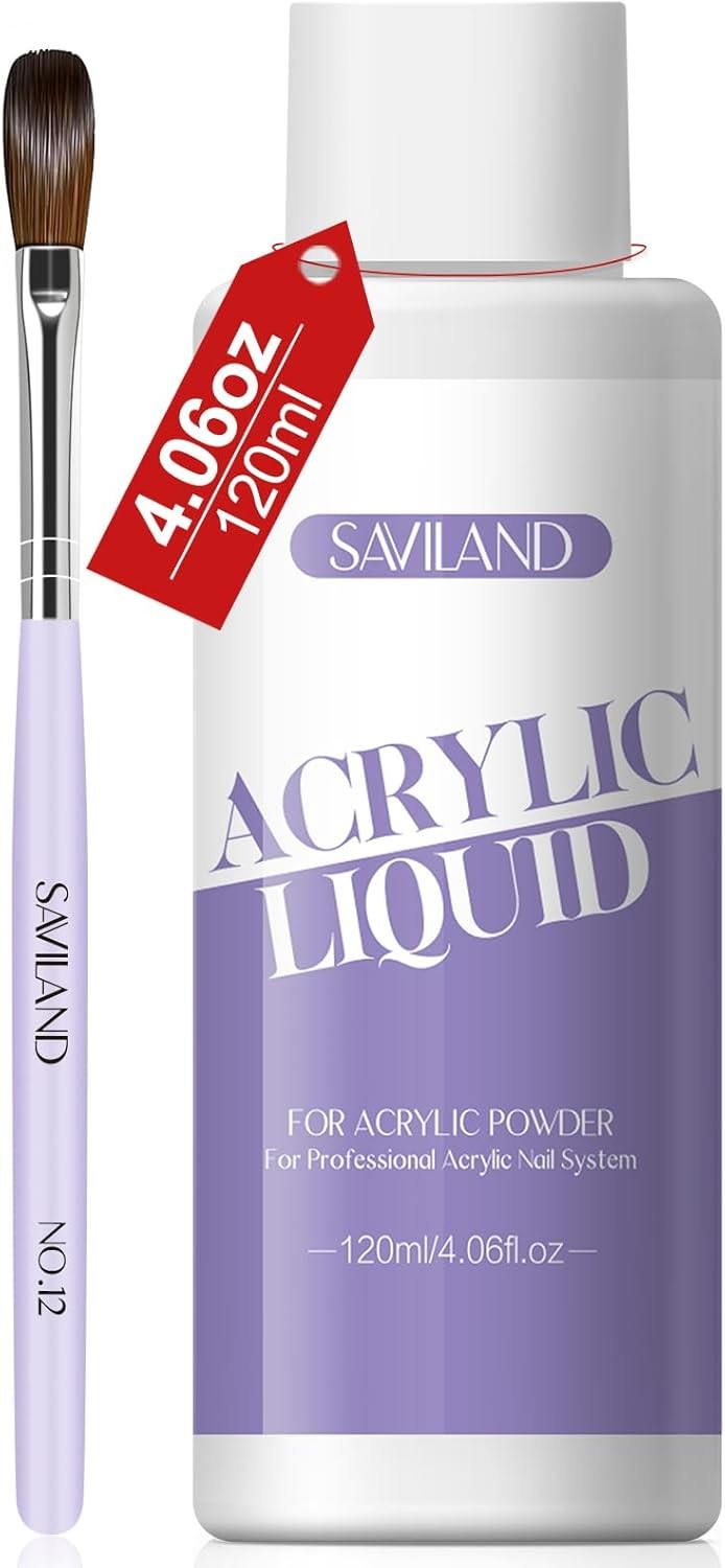Saviland 120ml Acrylic Liquid with Acrylic Brush– Monomer for Acrylic Nails w