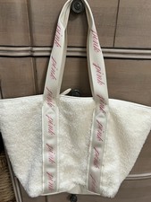 Victoria  s Secret PINK Sherpa Tote Bag Cream White Logo Handles NWT Winter Gift