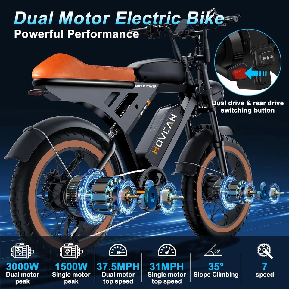Movcan V30PROMAX Electric Bike 37.5mph 3000W 48V 40Ah 20" Fat Tire Ebike Adults - Image 2 of 4