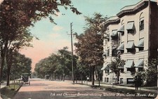 Postal de colección Chestnut Streets Walden Flats Terre Haute Indiana J19