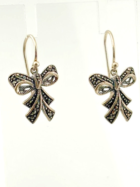 Prime Art & Jewel 925 Sterling Silver Marcasite Bow Earrings 1