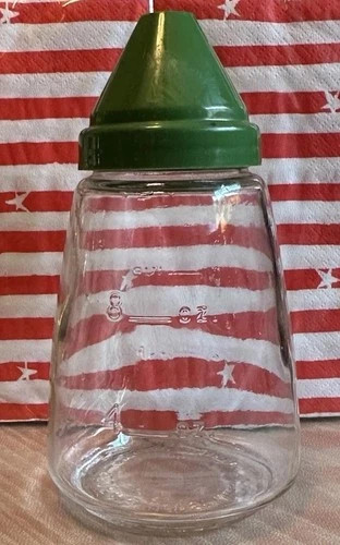 Vintage Federal Housewares Glass Sugar Dispenser Shaker Green Top Made in USA