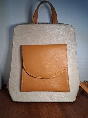 Divina Firenze Italian Leather Convertible Backpack/Crossbody/Purse Latte& Honey